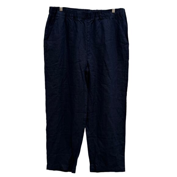 NWT Quince Women’s Large Navy Linen Pants Lightweight Summer Minimalist - Picture 1 of 9